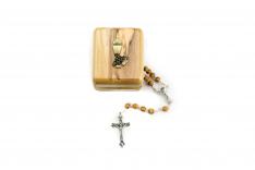 First Communion Olive Wood Rosary in Olive Wood box with Chalice gift set